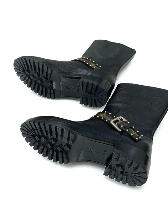 Louis Vuitton Monogram Boots Short Shoes Leather Black Brown Logo Belt - Picture 6 of 10